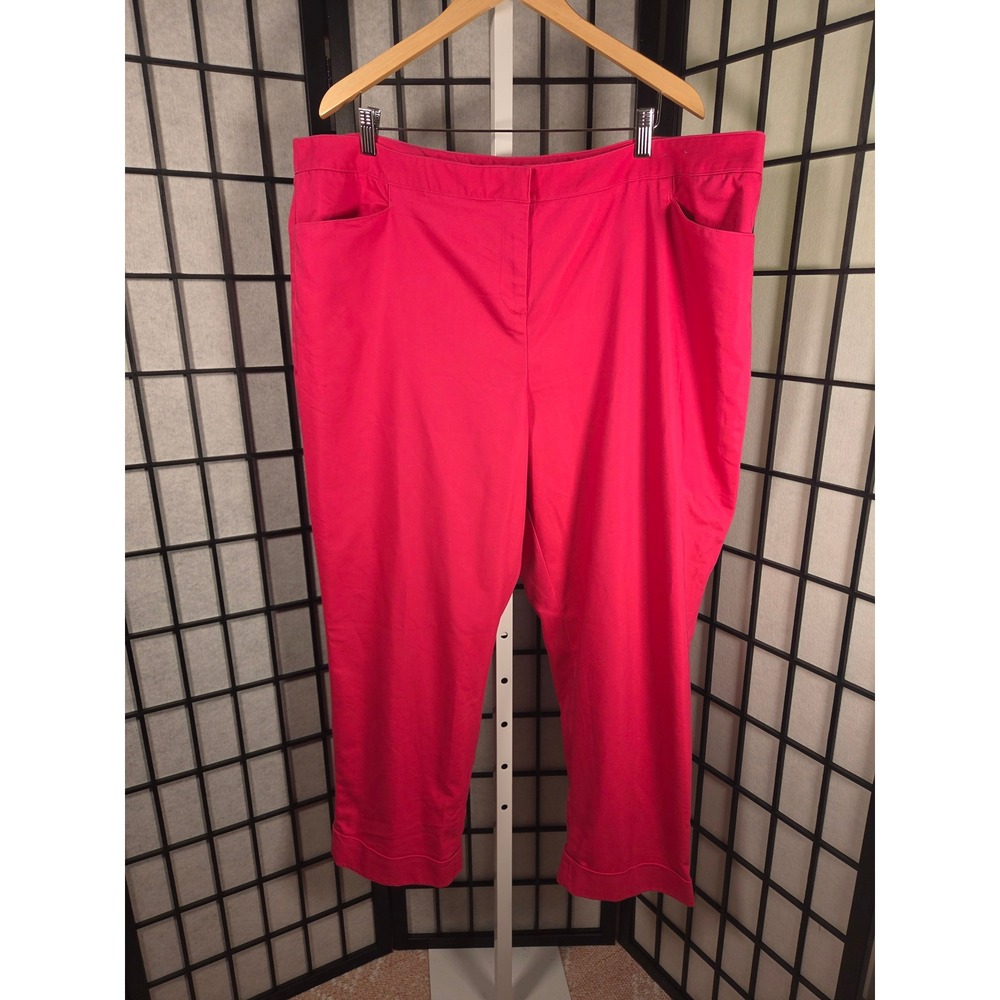 Lane‎ Bryant Pink Cropped Cuffed Stretch Trousers Plus Size 24 Cotton Blend